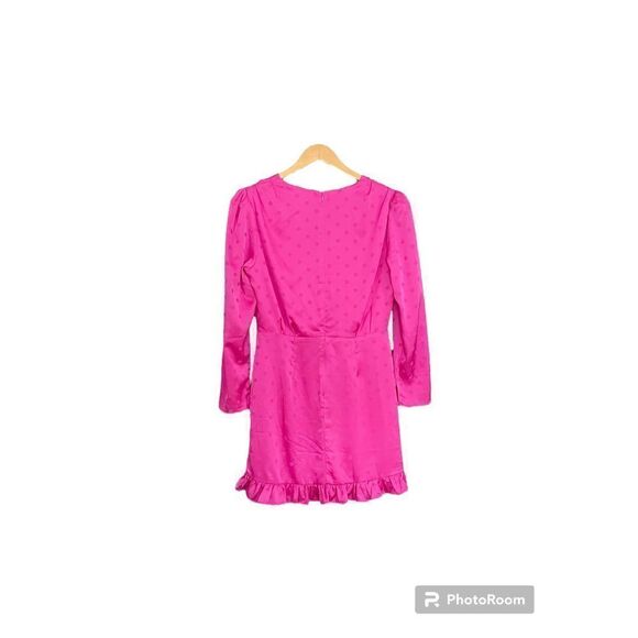 WAYF Phoenix Magenta Pink Jacquard Satin Polka Dot Mini Dress Size M - Picture 4 of 8